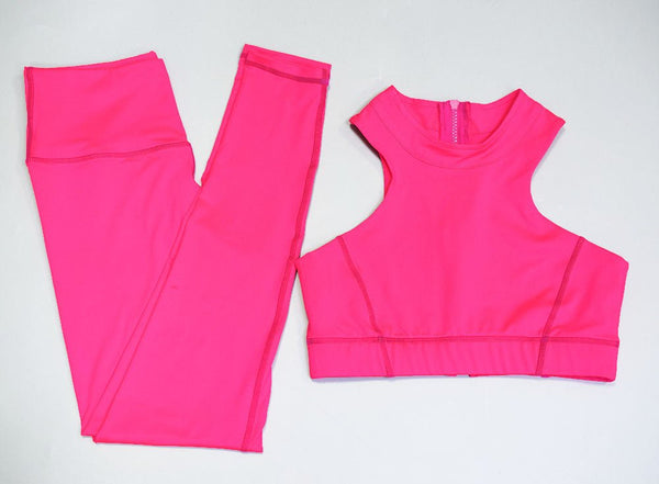Dry Fit Sportswear Woman Gym Vest Leggings Fitness Suit Female Solid Workout Sets for Women Fluorescent Green Pink - Vimost Shop