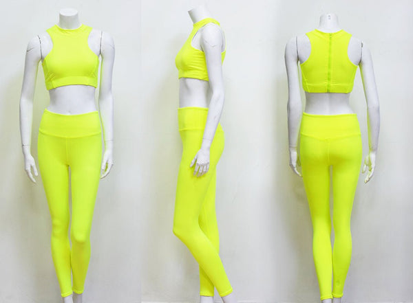 Dry Fit Sportswear Woman Gym Vest Leggings Fitness Suit Female Solid Workout Sets for Women Fluorescent Green Pink - Vimost Shop