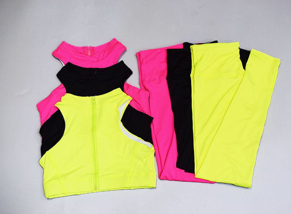 Dry Fit Sportswear Woman Gym Vest Leggings Fitness Suit Female Solid Workout Sets for Women Fluorescent Green Pink - Vimost Shop