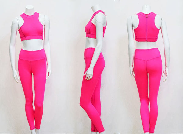 Dry Fit Sportswear Woman Gym Vest Leggings Fitness Suit Female Solid Workout Sets for Women Fluorescent Green Pink - Vimost Shop