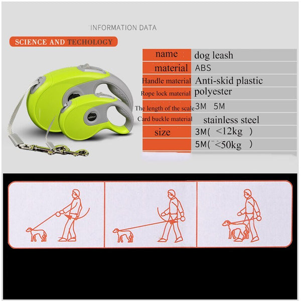 Durable Pet Dog Leash Automatic Retractable Nylon Pets Traction Rope Flexible Extending Walking Leash Belt for Small Medium Dogs - Vimost Shop