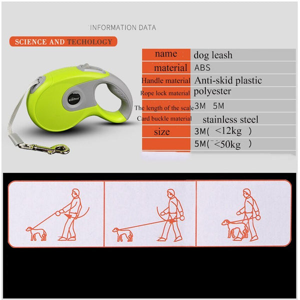 Durable Pet Dog Leash Automatic Retractable Nylon Pets Traction Rope Flexible Extending Walking Leash Belt for Small Medium Dogs - Vimost Shop