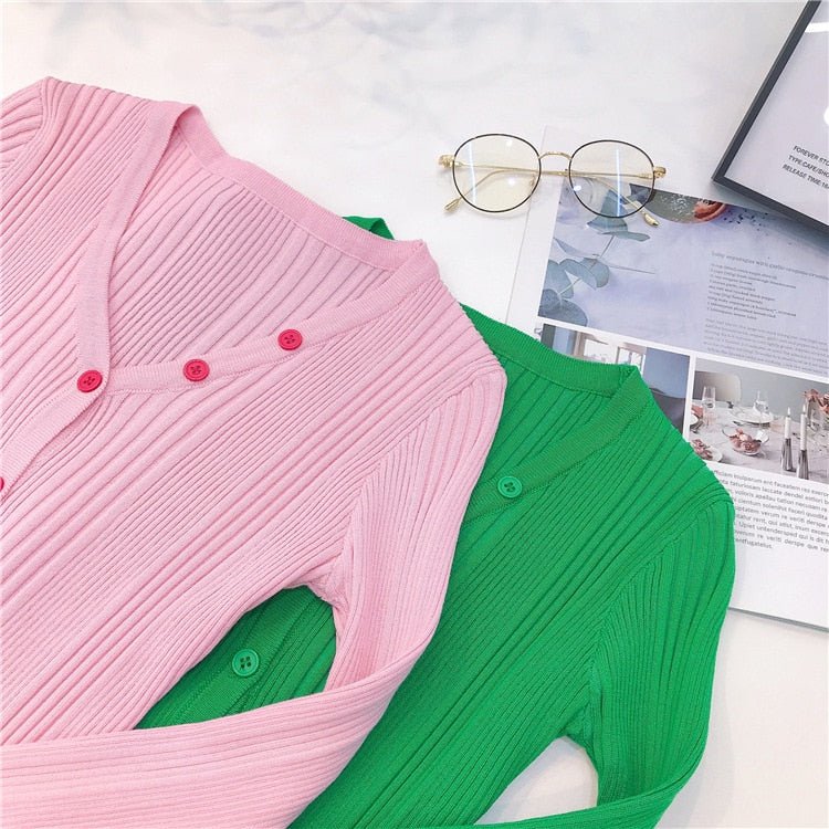 E Girl Spring Knit Cardigan Slim Patchwork Basic Women Jacket Y2K Preppy Style Short Coat Sweater Elastic Thin Knitwear - Vimost Shop