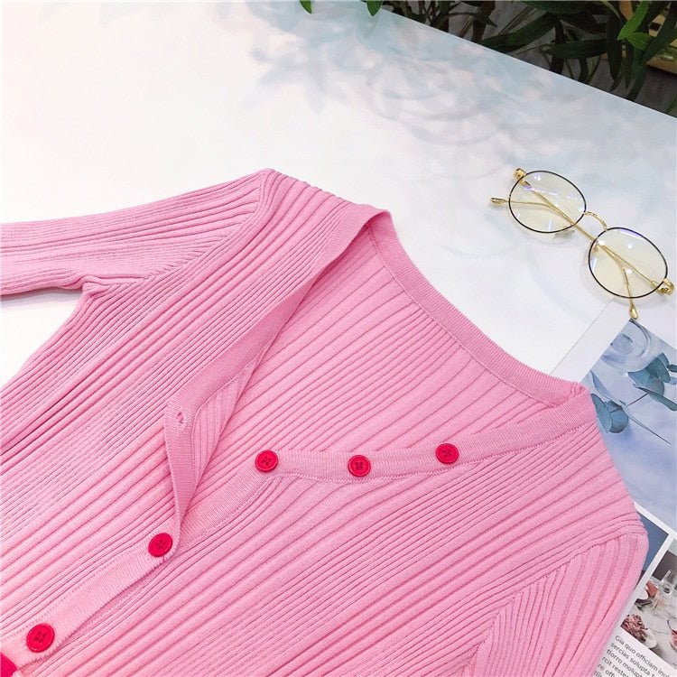 E Girl Spring Knit Cardigan Slim Patchwork Basic Women Jacket Y2K Preppy Style Short Coat Sweater Elastic Thin Knitwear - Vimost Shop