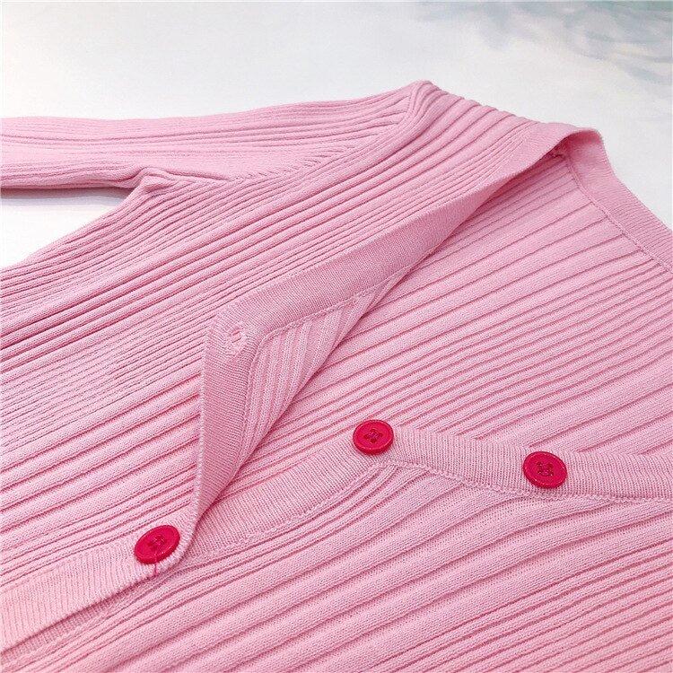 E Girl Spring Knit Cardigan Slim Patchwork Basic Women Jacket Y2K Preppy Style Short Coat Sweater Elastic Thin Knitwear - Vimost Shop