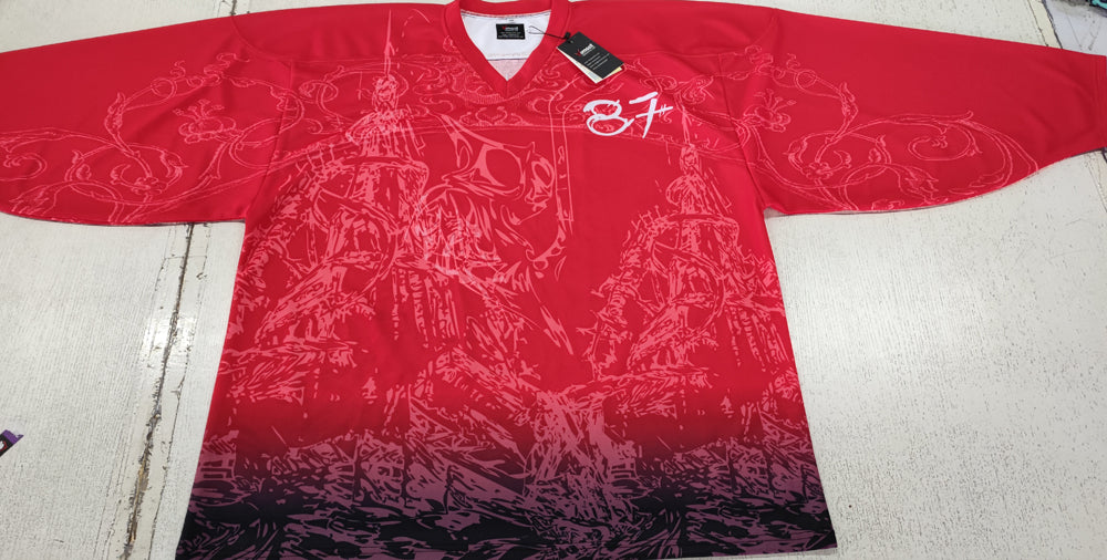 Custom Black Red Warrior Graphic Ice Hockey Jersey