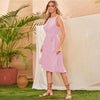 Yellow Lace Panel Ruffle Hem Belted Summer Boho Midi Dress Women Sleeveless High Waist Ladies Fringe Fit and Flare Dresses | Vimost Shop.