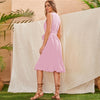 Yellow Lace Panel Ruffle Hem Belted Summer Boho Midi Dress Women Sleeveless High Waist Ladies Fringe Fit and Flare Dresses | Vimost Shop.