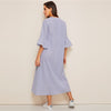 Tassel Tie Neck Embroidered Yoke Boho Striped Dress Women Summer Holiday Drop Waist Flounce Sleeve A Line Long Dresses | Vimost Shop.