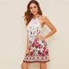 Floral Print Spaghetti Strap Boho Beach Straight Dress Women Summer Holiday Sleeveless Button Back Short Cami Dresses | Vimost Shop.
