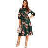 Green Abaya Elastic Waist Belted Floral High Waist Dress Women Spring Autumn Bishop Sleeve Flared Elegant Long Dresses | Vimost Shop.
