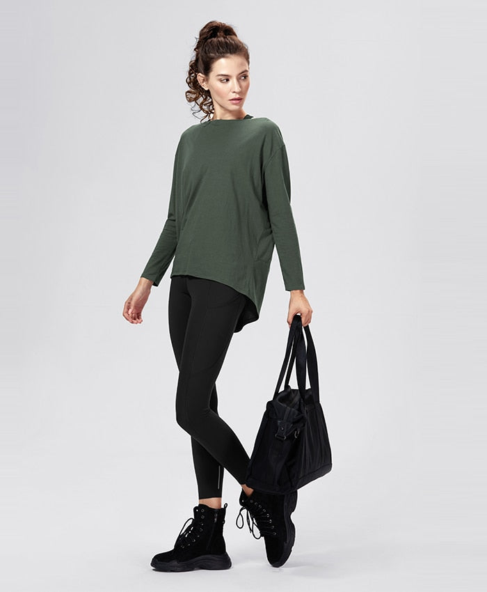 Long Sleeve Workout Shirts for Women Loose Fit-Pima Cotton Yoga Shirts, Casual Fall Tops Shirts