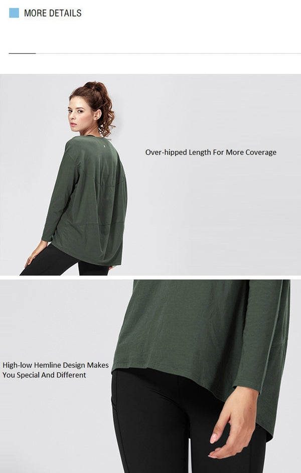 Long Sleeve Workout Shirts for Women Loose Fit-Pima Cotton Yoga Shirts, Casual Fall Tops Shirts