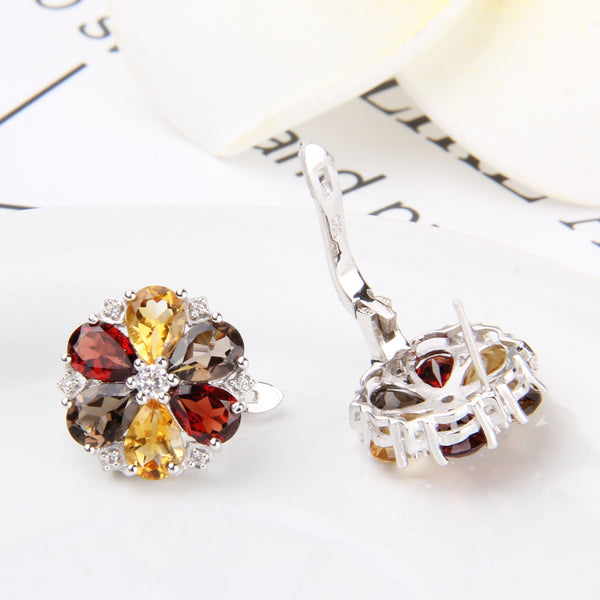7.72ct Citrine Garnet Smoky Quartz Stone Real 925 Sterling Silver Classic Trendy Flower Shape Women Fine Jewelry | Vimost Shop.