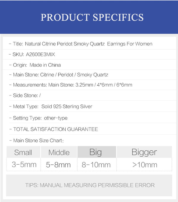 925 Sterling Silver Earrings Fine Jewelry Natural Citrine Peridot Smoky Quartz Drop Earrings For Women Wedding | Vimost Shop.