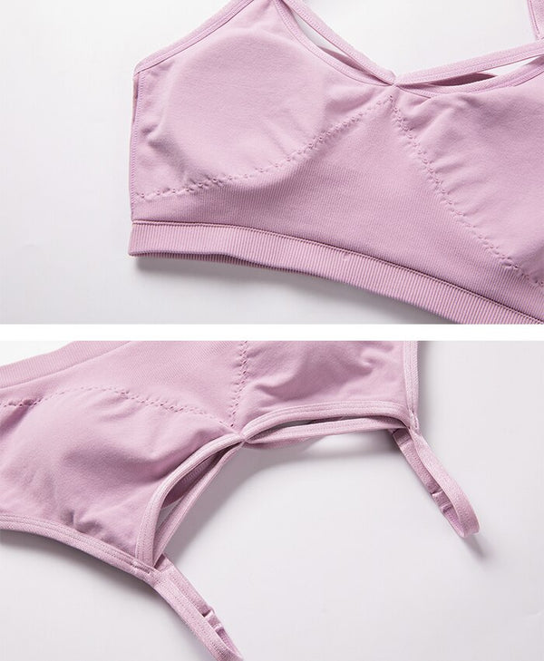 Women's Removable Pads Cross Strappy Back Seamless Yoga Bra Top