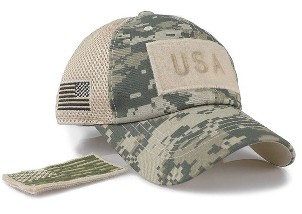 Tactical Camouflage Baseball Caps Men Summer Mesh Military Army Caps Constructed Trucker Cap Hats With USA Flag Patches | Vimost Shop.
