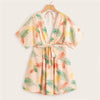 Plunge Neck Tied Open Back Tropical Dress Deep V Neck Fit and Flare Women Dresses Short Sleeve Summer Dress | Vimost Shop.