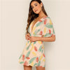 Plunge Neck Tied Open Back Tropical Dress Deep V Neck Fit and Flare Women Dresses Short Sleeve Summer Dress | Vimost Shop.