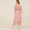 Pink Ruffle Trim Puff Sleeve Shirred Waist Summer Boho Dress Fit and Flare Dress Women Elegant Empire Long Dresses | Vimost Shop.