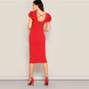Red Layered Ruffle Sleeve Crisscross Back Bodycon Dress Women Summer Elegant Sleeveless Solid Slim Midi Party Dress | Vimost Shop.