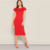 Red Layered Ruffle Sleeve Crisscross Back Bodycon Dress Women Summer Elegant Sleeveless Solid Slim Midi Party Dress | Vimost Shop.