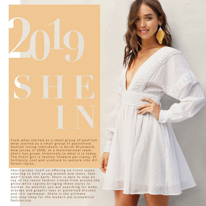 Lady Sexy Guipure Lace Dot Jacquard Knot Backless Deep V Neck Mini Dress Women Spring Boho Fit and Flare Midi Dress | Vimost Shop.
