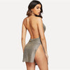Going Out Sexy Grey Cowl Neck High Slit Metallic Backless Draped Split Dress Elegant Women Autumn Modern Lady Dresses | Vimost Shop.