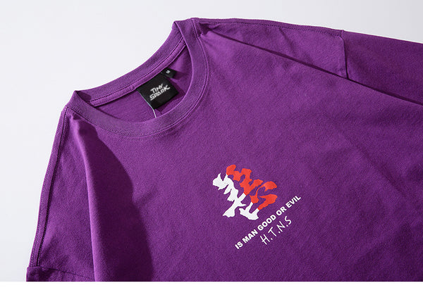 Women Men Good And Evil Print Hip Hop T-Shirt Chinese Character | Vimost Shop.