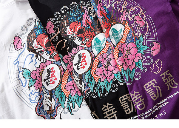 Women Men Good And Evil Print Hip Hop T-Shirt Chinese Character | Vimost Shop.