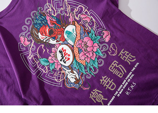 Women Men Good And Evil Print Hip Hop T-Shirt Chinese Character | Vimost Shop.