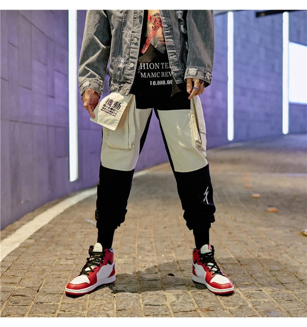 Men Cargo Patchwork Track Pants Fashion High Steet Joggers Sweatpants Streetwear | Vimost Shop.