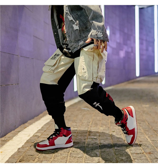 Men Cargo Patchwork Track Pants Fashion High Steet Joggers Sweatpants Streetwear | Vimost Shop.