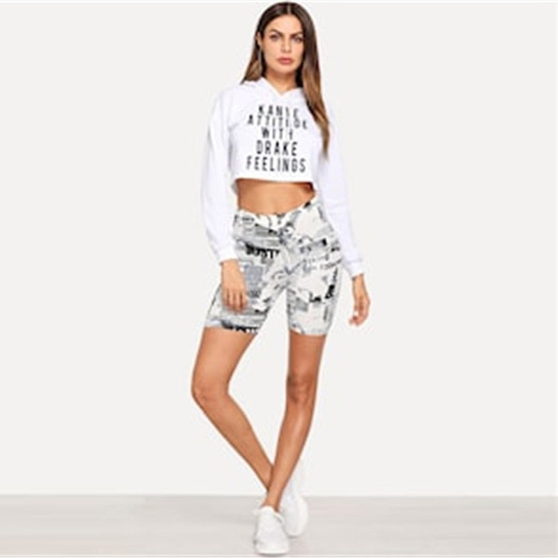 Modern Lady Allover Letter Print Cycling Crop Short Leggings Modern Lady Women Pants Trousers | Vimost Shop.