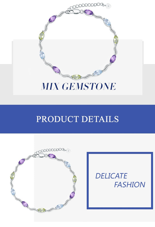 Sky Blue Topaz Peridot Amethyst Mix Gemstone Bracelets&bangles Pure 925 Sterling Silver Fashion Jewelry For Women | Vimost Shop.