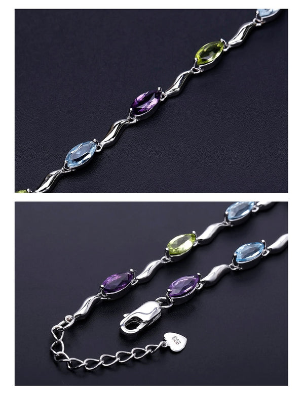 Sky Blue Topaz Peridot Amethyst Mix Gemstone Bracelets&bangles Pure 925 Sterling Silver Fashion Jewelry For Women | Vimost Shop.