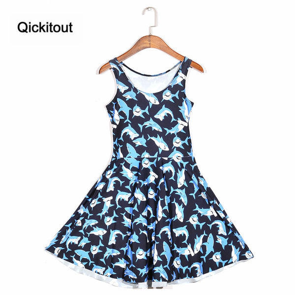 Girls Slim Women Dress Digital Print Submarine shark jump dress Summer Sleeveless Beach DRESS vestidos | Vimost Shop.