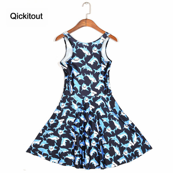 Girls Slim Women Dress Digital Print Submarine shark jump dress Summer Sleeveless Beach DRESS vestidos | Vimost Shop.