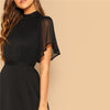 Glamorous Black Mock-neck Knot Back Sheer Panel Dress Spring A Line Butterfly Sleeve Stand Collar Elegant Dresses | Vimost Shop.