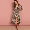 Multicolor Surplice Wrap Satin Leopard Deep V Neck  Half Sleeve Dress Elegant Women Autumn Modern Lady Dresses | Vimost Shop.