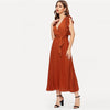 Soild Ruffle Trim Wrap Knot Summer Dress With Belt Women Clothes A Line High Waist Maxi Dress Ladies Pleated Dresses | Vimost Shop.