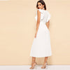 Soild Ruffle Trim Wrap Knot Summer Dress With Belt Women Clothes A Line High Waist Maxi Dress Ladies Pleated Dresses | Vimost Shop.