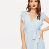 Soild Ruffle Trim Wrap Knot Summer Dress With Belt Women Clothes A Line High Waist Maxi Dress Ladies Pleated Dresses | Vimost Shop.