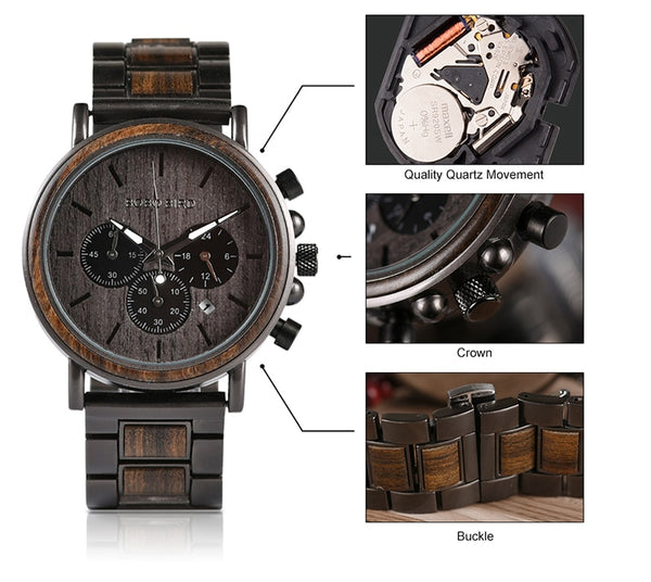 Wood Watch Men Stopwatch erkek kol saati Wooden Wristwatches Male Show Date Create Gift | Vimost Shop.