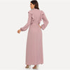 Pink Abaya Tie Neck Fit and Flare Ruffle Pleated High Waist A Line Dress Women Spring Solid Elegant Maxi Dresses | Vimost Shop.