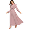 Pink Abaya Tie Neck Fit and Flare Ruffle Pleated High Waist A Line Dress Women Spring Solid Elegant Maxi Dresses | Vimost Shop.