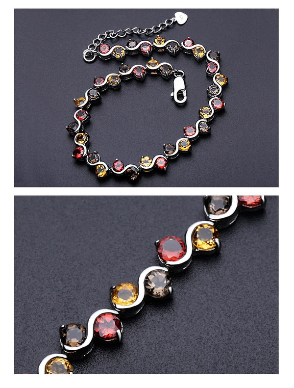 Natural Garnet Citrine Smoky Quartz Tennis Bracelet 925 Sterling Silver Gemstone Bracelet Fine Jewelry For Women | Vimost Shop.