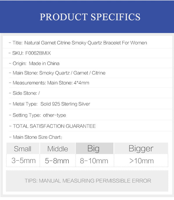 Natural Garnet Citrine Smoky Quartz Tennis Bracelet 925 Sterling Silver Gemstone Bracelet Fine Jewelry For Women | Vimost Shop.