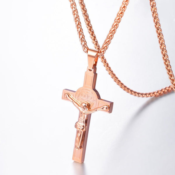 Jesus Piece Latin Cross Pendant Necklace Christmas Gift Gold Color 316L Stainless Steel For Men Chain Christian Jewelry | Vimost Shop.