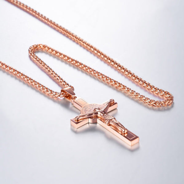 Jesus Piece Latin Cross Pendant Necklace Christmas Gift Gold Color 316L Stainless Steel For Men Chain Christian Jewelry | Vimost Shop.